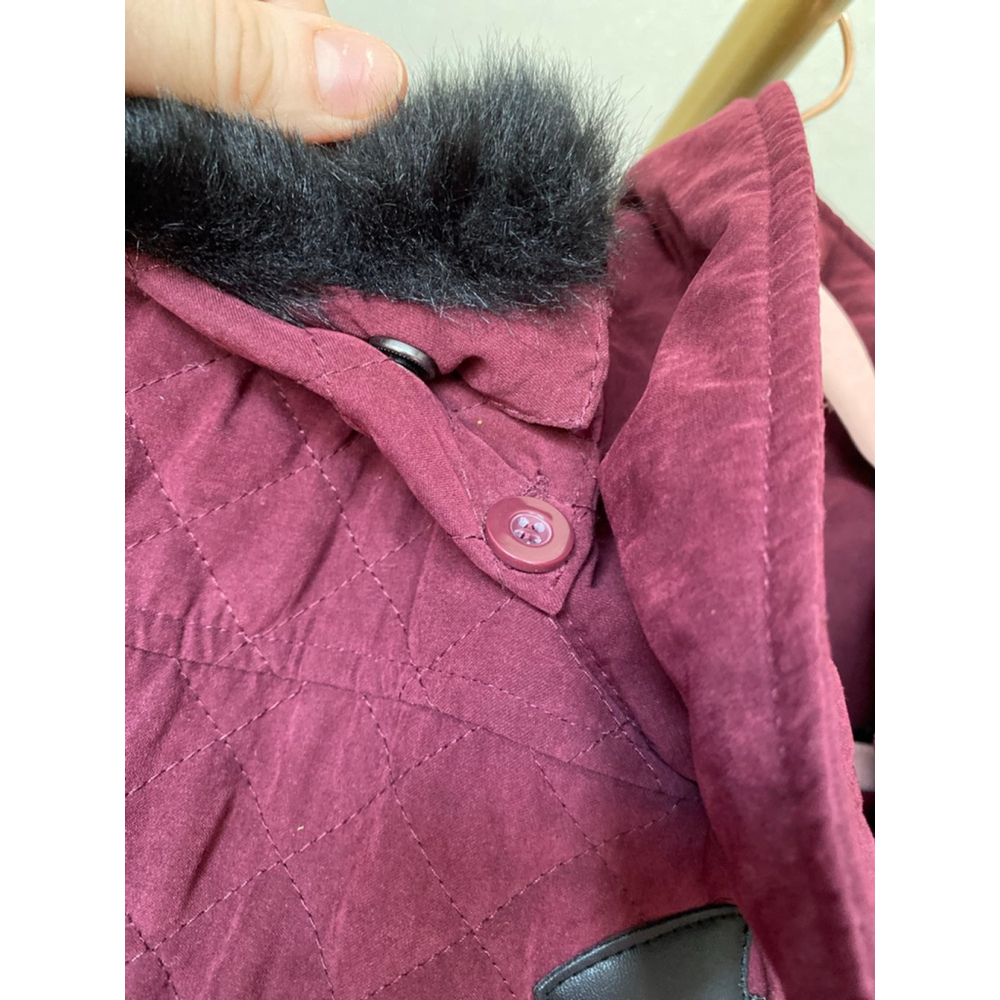 Christopher & Banks Quilted Peacoat Maroon Toggle Button Hooded Jacket L Classic - Picture 12 of 12